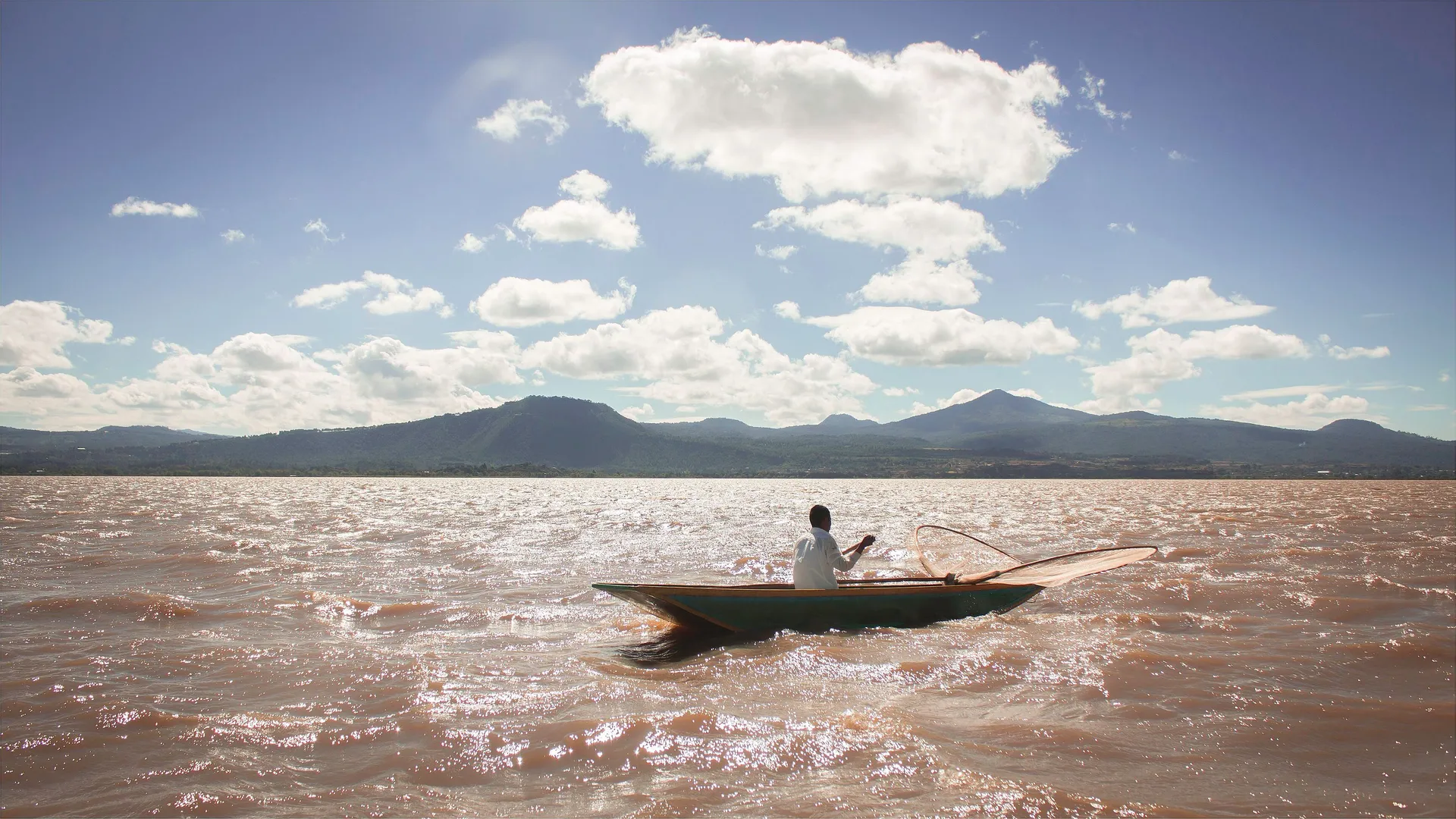Fisherman with a butterfly net on Lake Patzcuaro, Michoacan, Mexico