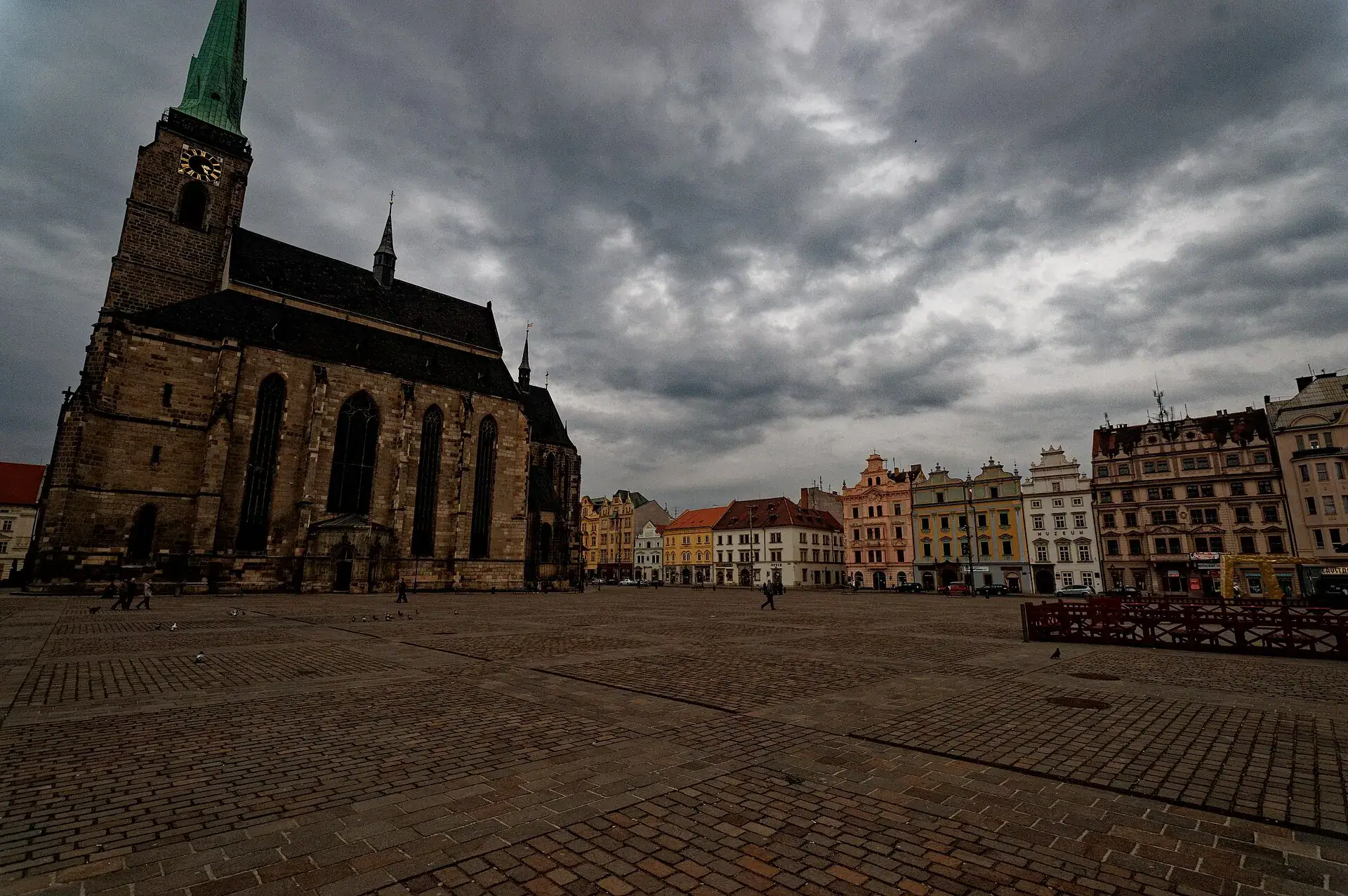 The cathedral and burgher houses on Plzeň's main square