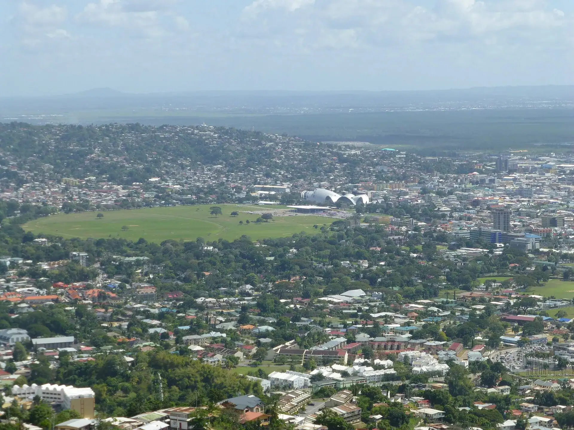 Port of Spain and the Queen’s Park Savannah from the hills