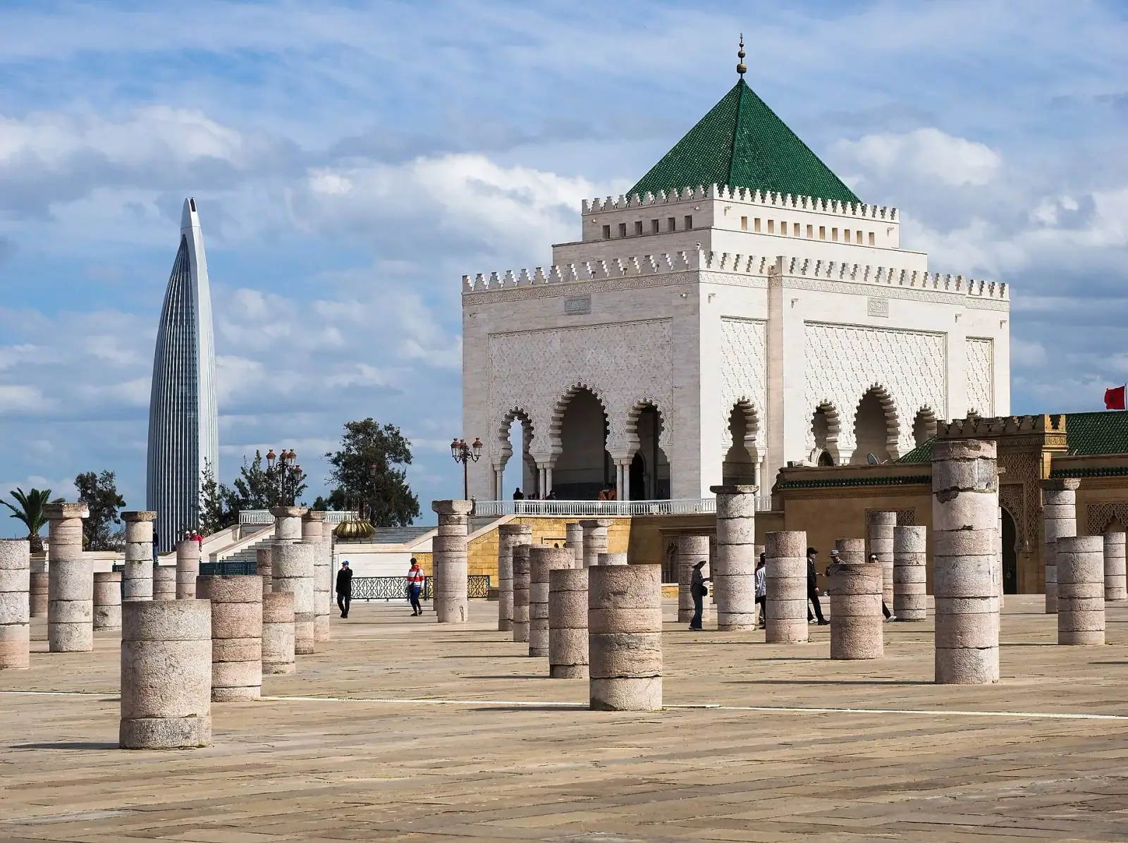 Mausoleum of Mohammed V with Hassan Tower columns and Mohammed VI Tower, Rabat, Morocco