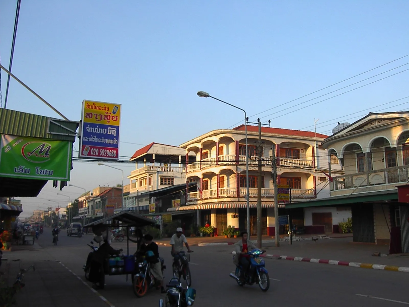 A street of French-era shophouses in Savannakhet, near the Mekong