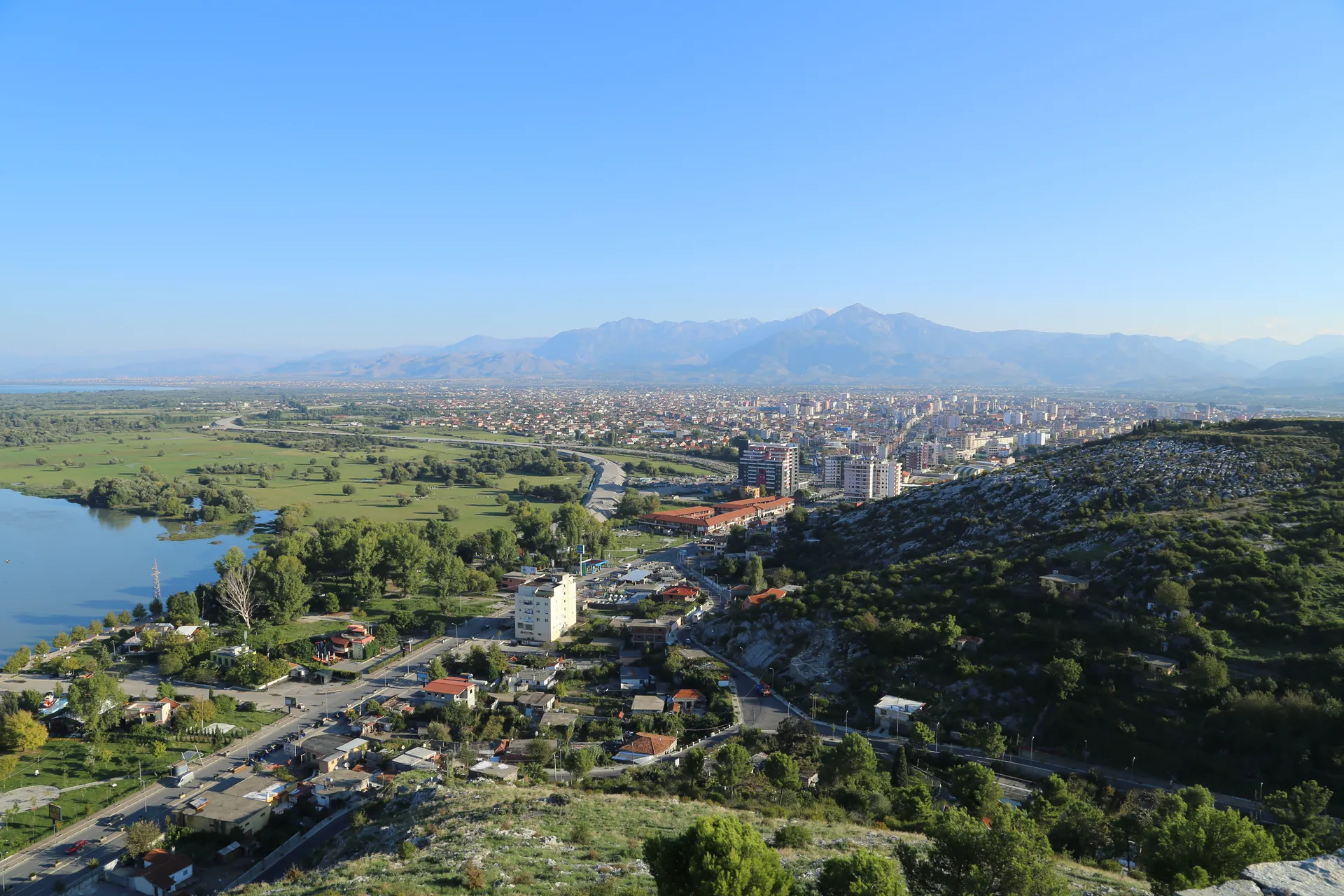 Shkoder, its lake and the Albanian Alps from Rozafa Castle
