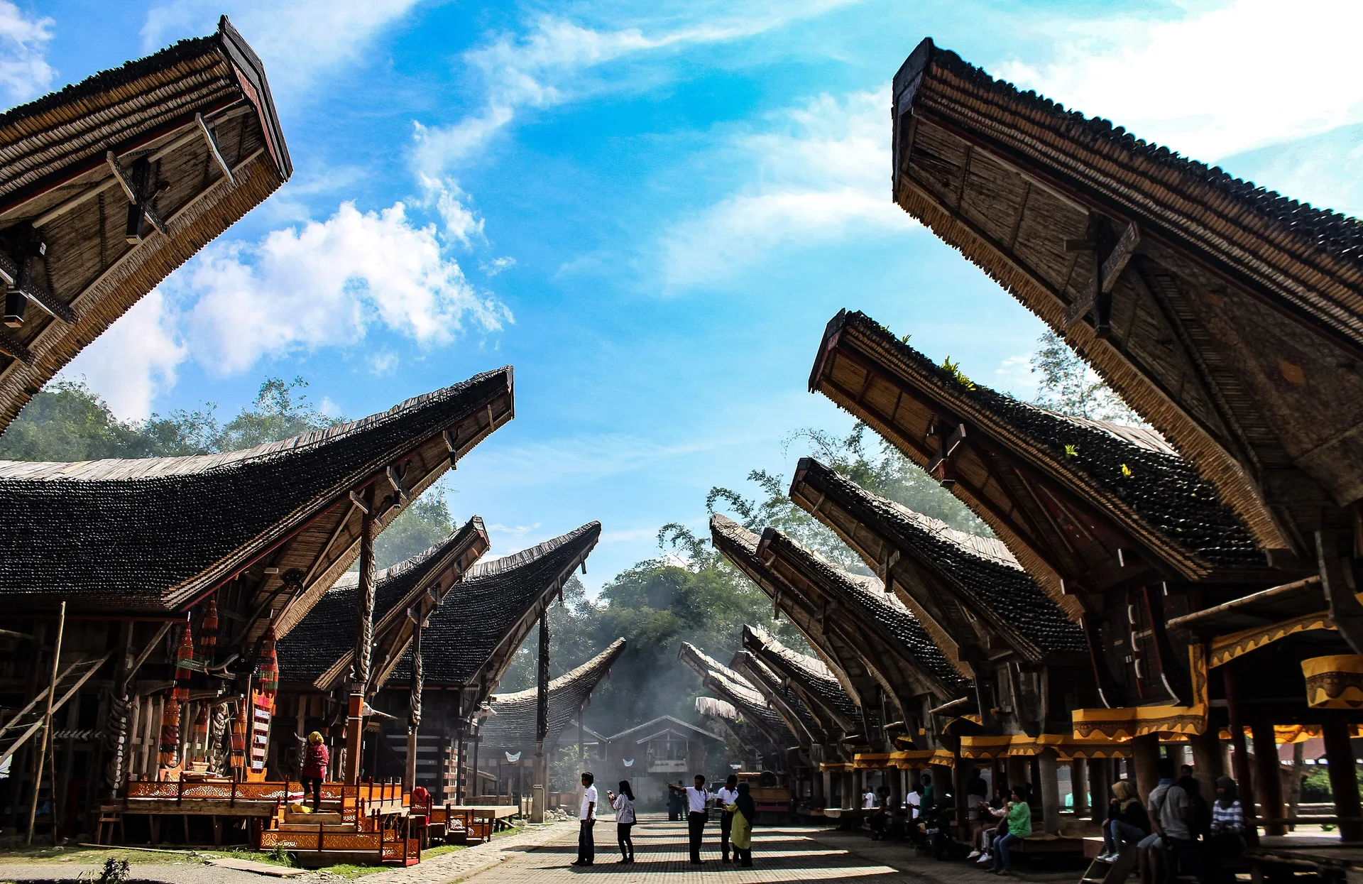 Row of boat-shaped tongkonan houses at Kete Kesu, Tana Toraja