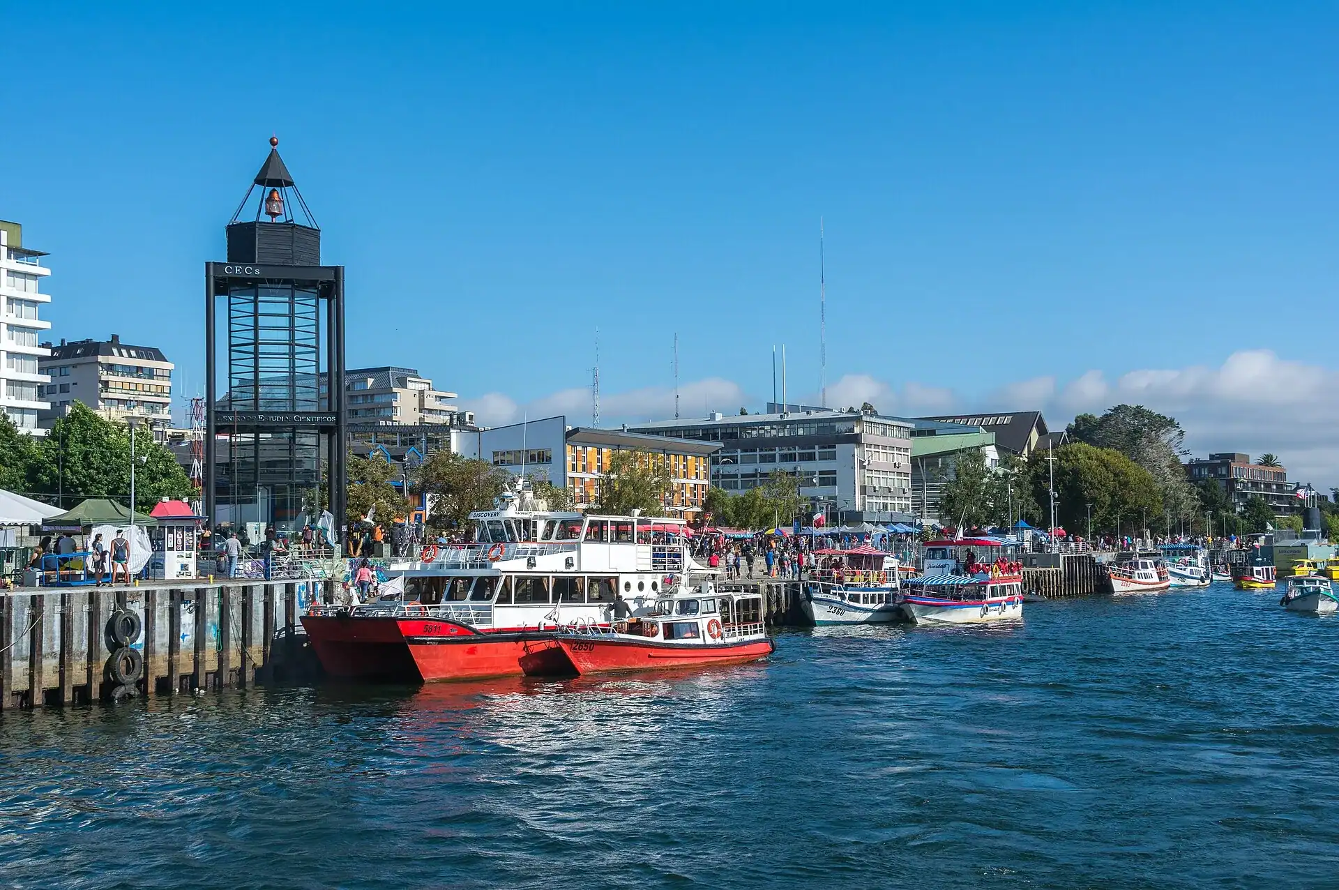 The riverfront at Valdivia with boats at the quay