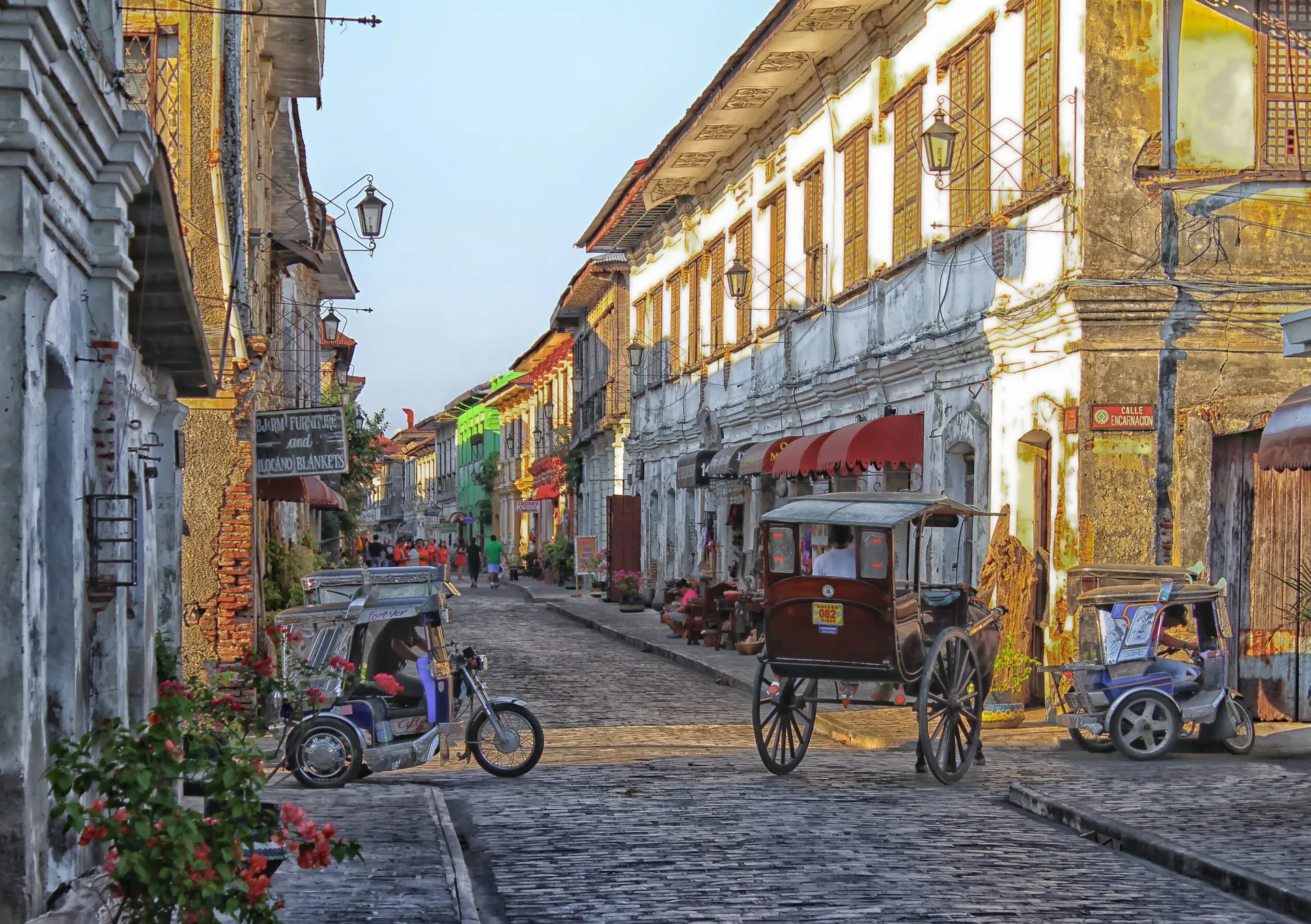 Calle Crisologo with colonial houses and a kalesa carriage in Vigan, Philippines