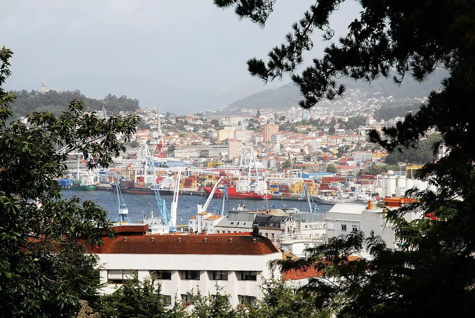 Vigo and its fishing port from the hillside above