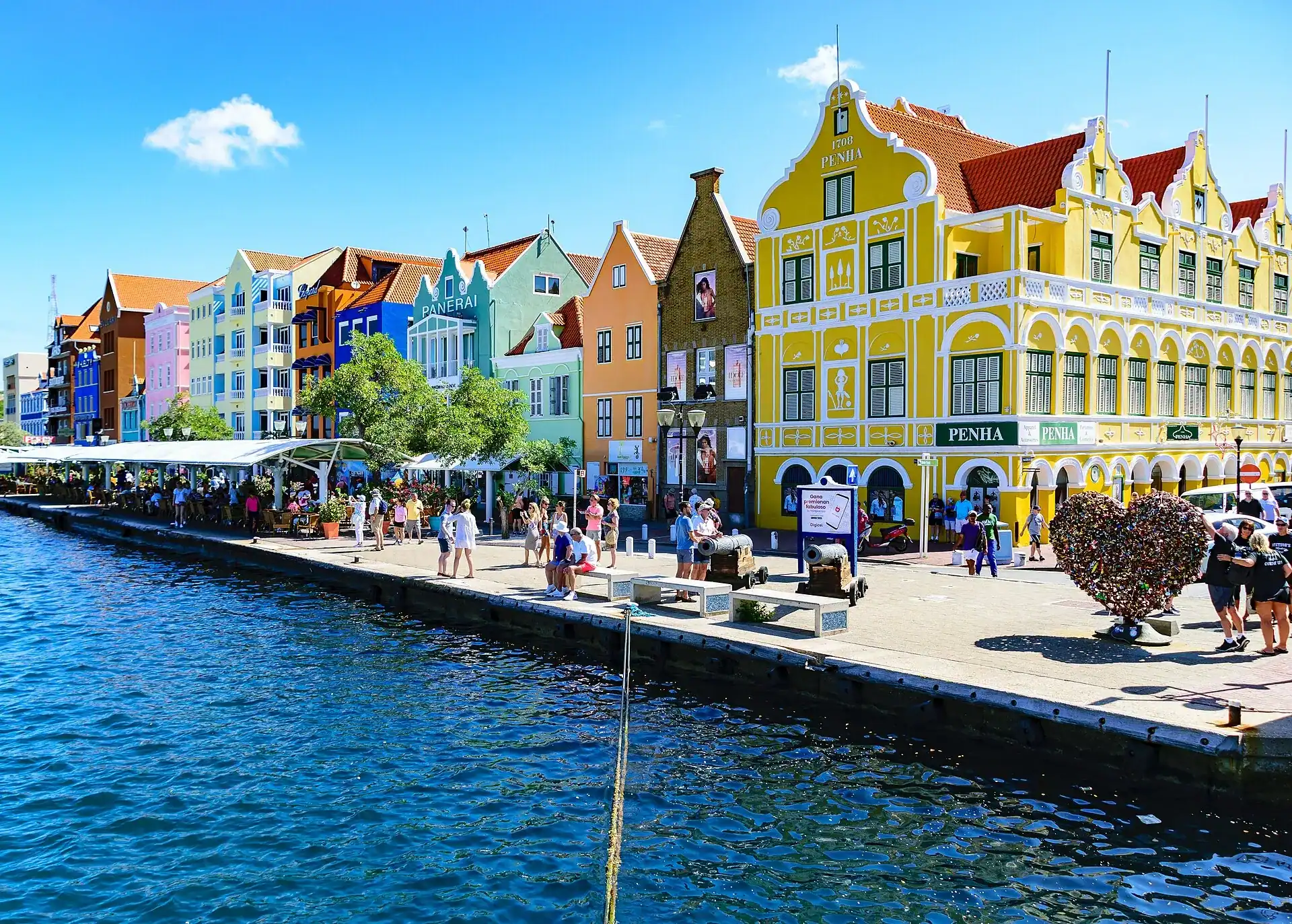 The painted Handelskade waterfront in Willemstad