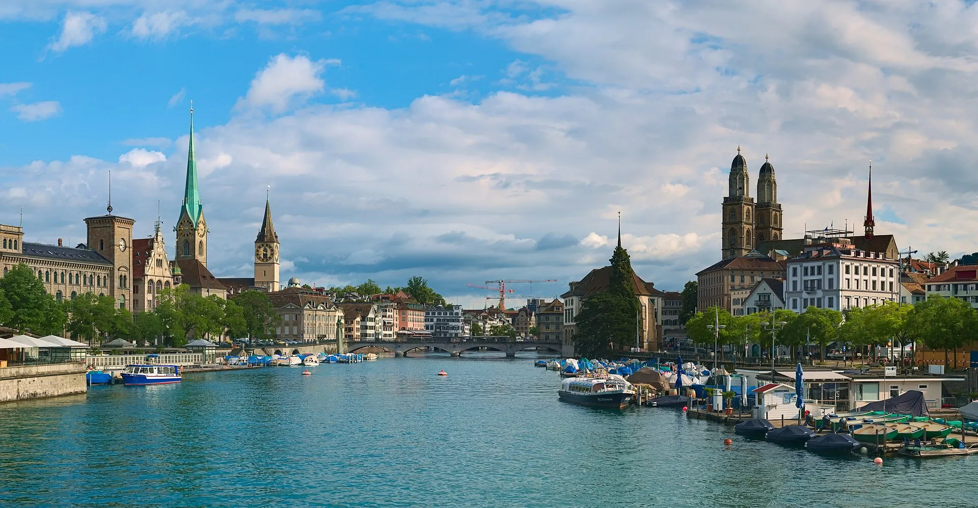 Zurich skyline with Fraumunster and Grossmunster along the Limmat river