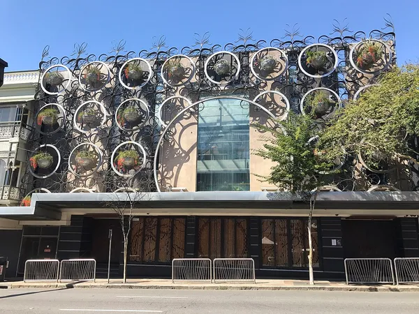 Cloudland bar and nightclub exterior with ornate circular metalwork facade, Fortitude Valley, Brisbane
