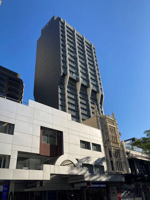 Hyatt Regency Brisbane hotel tower with signage, Brisbane CBD