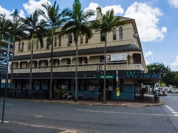 The Wickham Hotel heritage corner pub with neon sign, Wickham Street, Fortitude Valley, Brisbane
