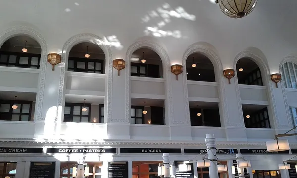 The Crawford Hotel guest room balconies overlooking the Great Hall at Denver Union Station