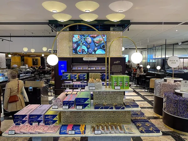 Interior of Fazer Cafe on Kluuvikatu Helsinki with Karl Fazer chocolate display