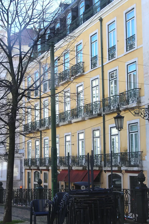 Bairro Alto Hotel building exterior with iron balconies in Lisbon