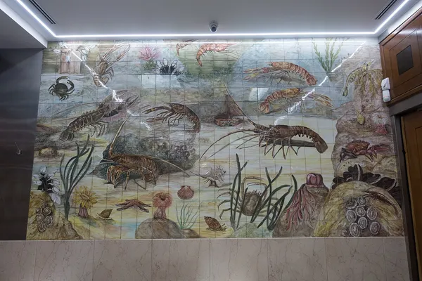 Iconic seafood azulejo tile mural inside Cervejaria Ramiro, Lisbon