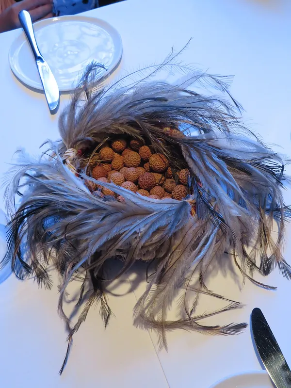 Signature dish at Attica restaurant Melbourne, presented in a nest of feathers