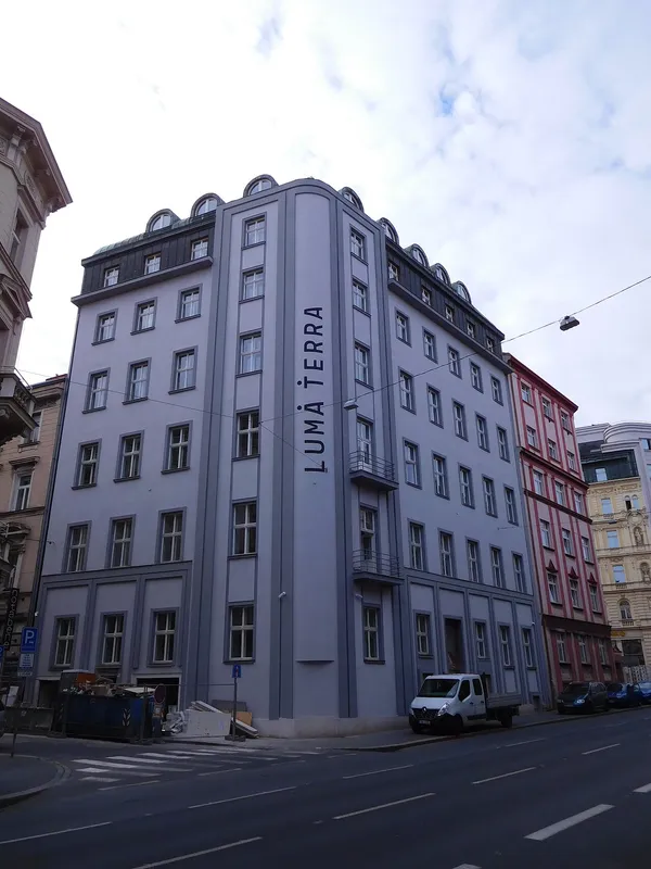 Luma Terra Prague Hostel building exterior on Legerova street in Vinohrady