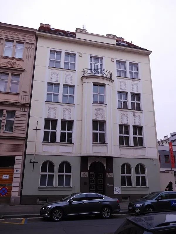 Art Nouveau building housing Sir Toby's Hostel on Dělnická street in Prague Holešovice
