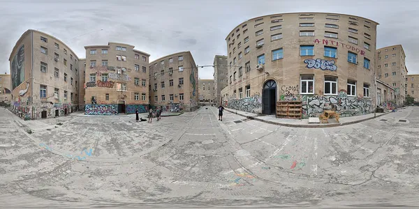 Panoramic view of the Društveni centar Rojc courtyard in Pula, Croatia