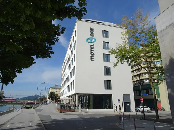 Motel One Salzburg-Mirabell hotel exterior with brand logo, Salzburg