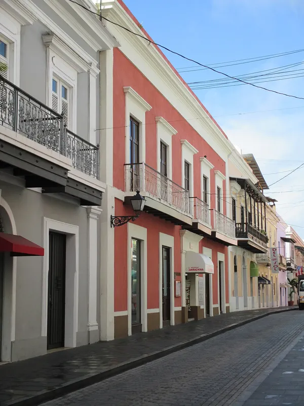 Exterior of Restaurant Barrachina on a cobblestone street in Old San Juan, Puerto Rico