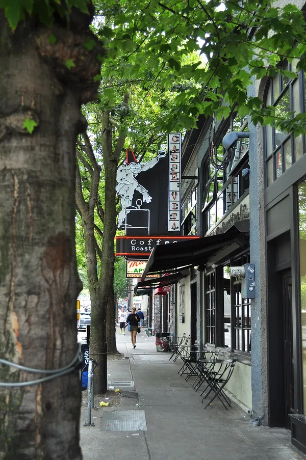 Caffe Vita neon sign and storefront on Capitol Hill, Seattle