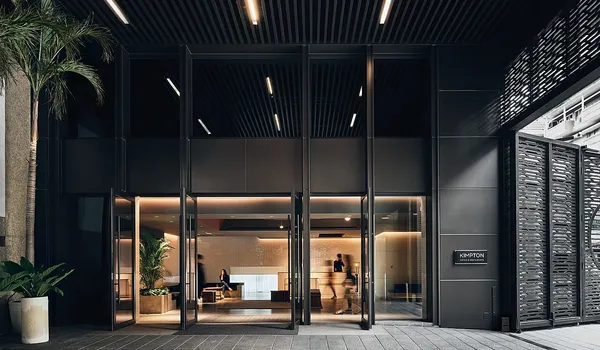 Exterior entrance of Kimpton Da An Hotel at night, Taipei