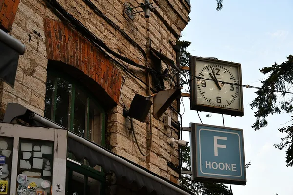 F-hoone restaurant sign and facade in Tallinn's Telliskivi Creative City