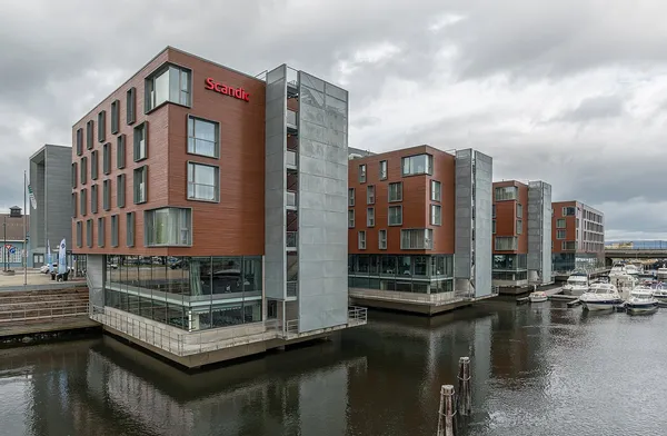 Scandic Nidelven hotel viewed from the southeast, waterfront location in Trondheim