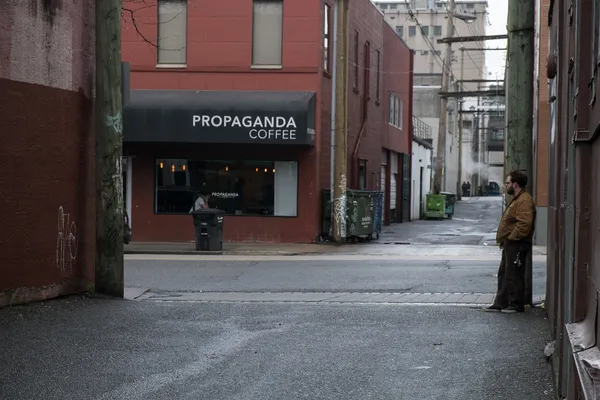 Propaganda Coffee storefront exterior in Vancouver Chinatown