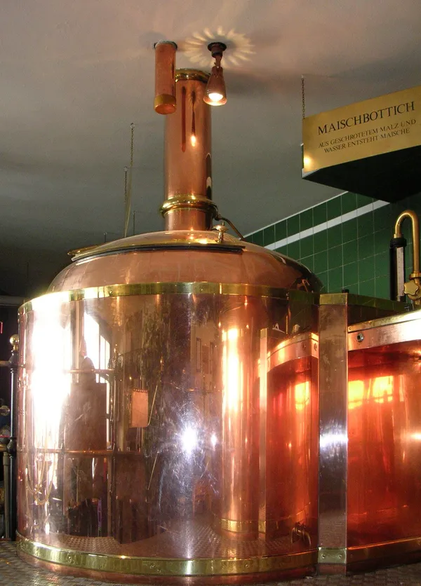 Salm Brau copper brewing kettles interior, Vienna