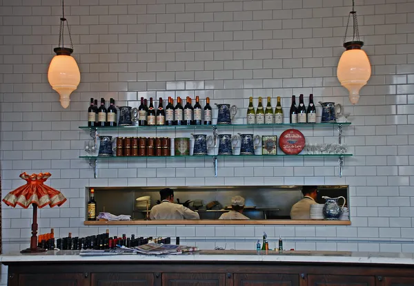 Floriditas cafe interior on Cuba Street Wellington showing tiled bar area and kitchen pass
